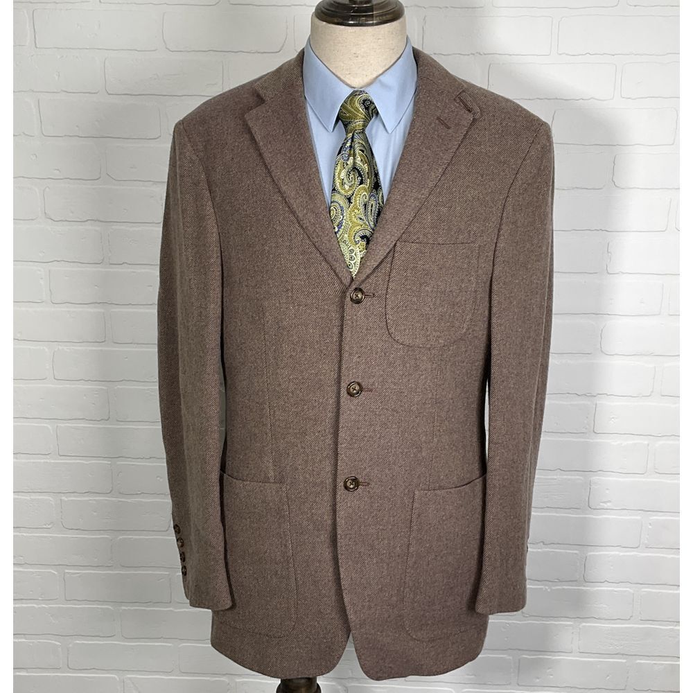 David Chu Blazer Men 38 Brown Multi Morgan Patch Lambswool Collar‎ Tab Italy